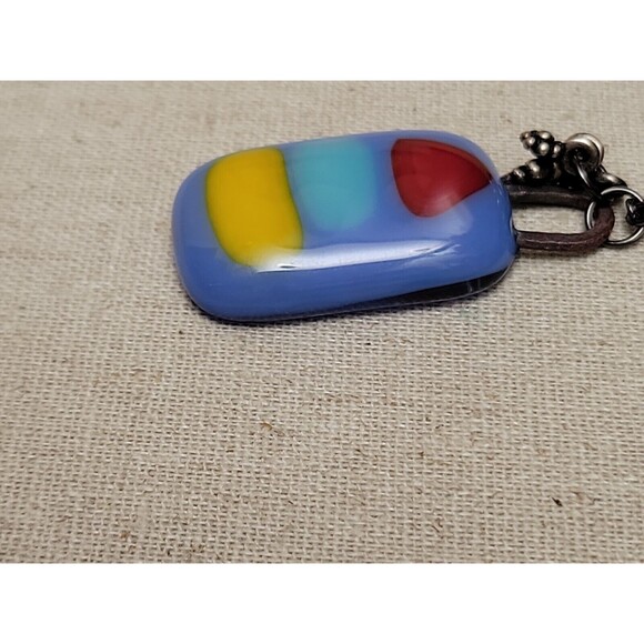 Modernist Modern Art Glass Pendant Charm Necklace Eclectic 30" Gunmetal Chain - Picture 5 of 8